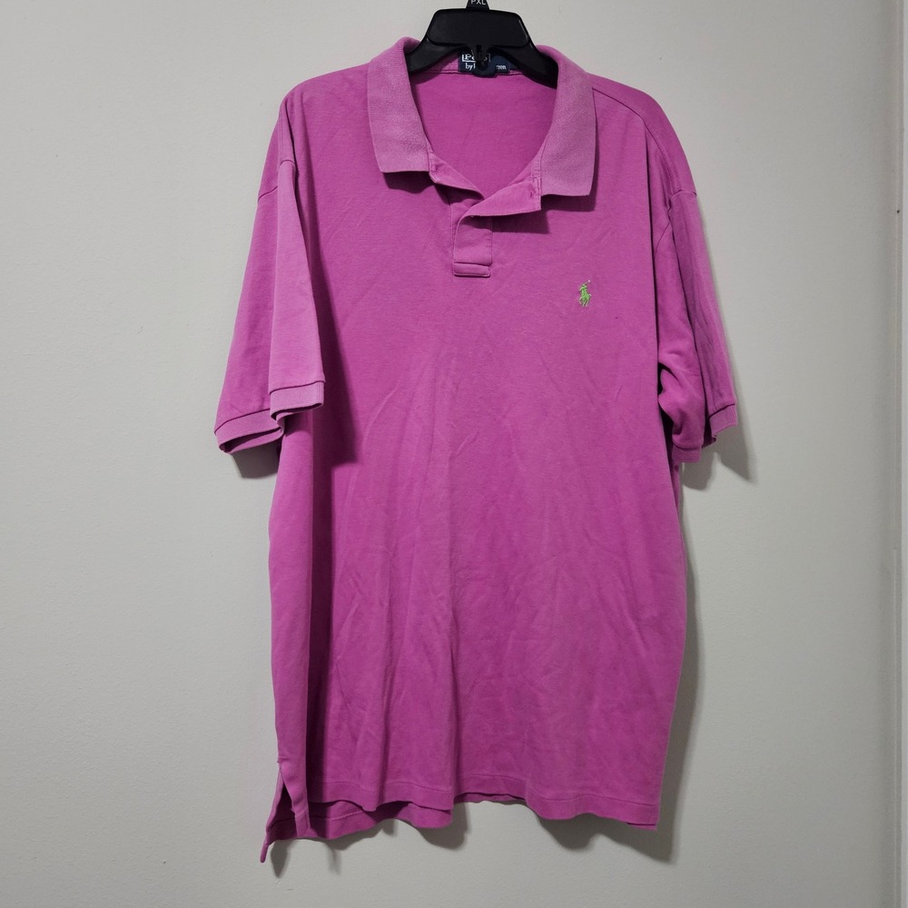 Polo Ralph Lauren Mens XXL Magenta Pink Short Sleeve Cotton Polo Shrt Green Pony